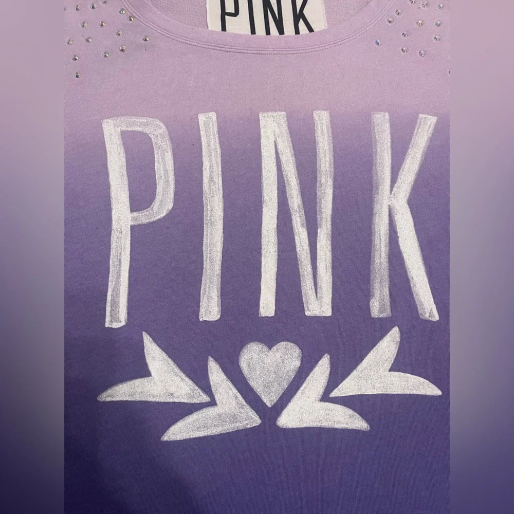 PINK Victoria’s Secret Long Sleeve Crew Neck Shirt Ombre with Rhinestones - Picture 6 of 15